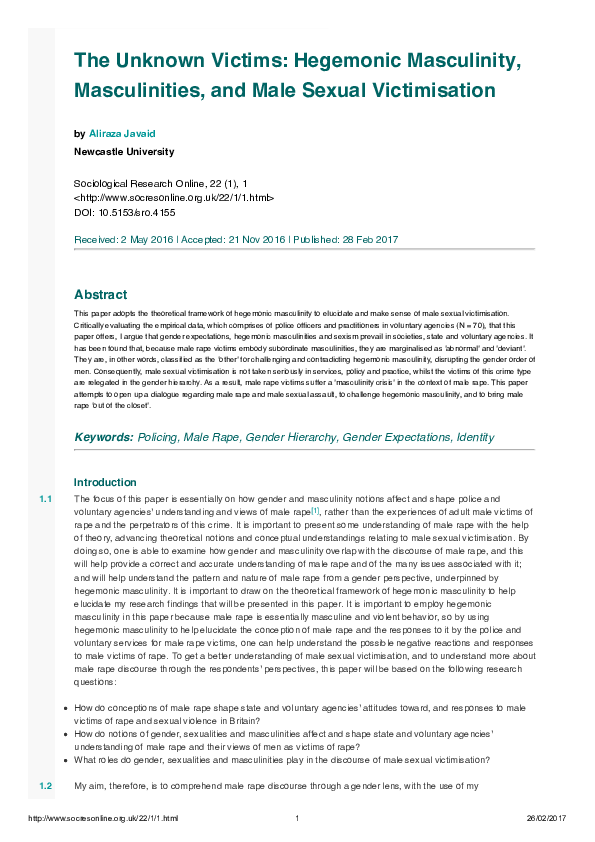 (PDF) The Unknown Victims: Hegemonic Masculinity, Masculinities, and ...