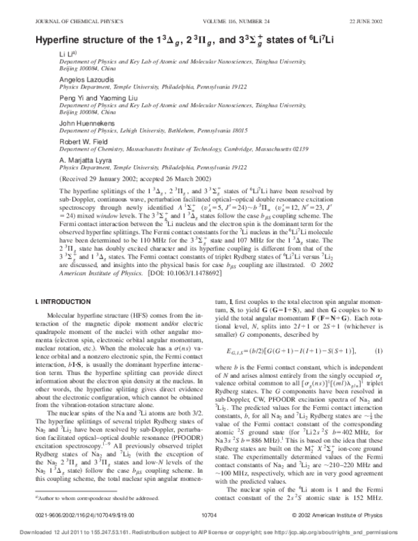 (PDF) Hyperfine structure of the 1[sup 3]Δ[sub g], 2 [sup 3]Π[sub g ...