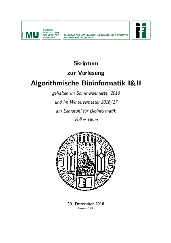 Pdf Algorithmische Bioinformatik I Ii Stefan Wentzig Academia Edu