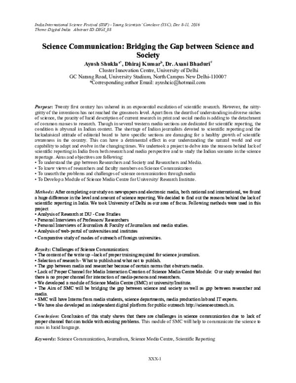 (DOC) Science Communication: Bridging the Gap between Science and Society