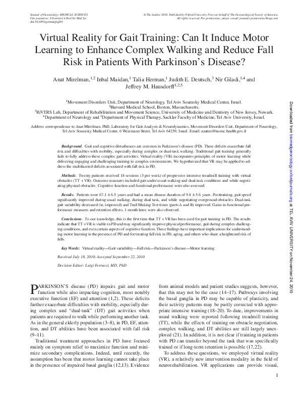 (PDF) 294 Virtual Reality for Gait Training in Parkinson's Disease: A ...