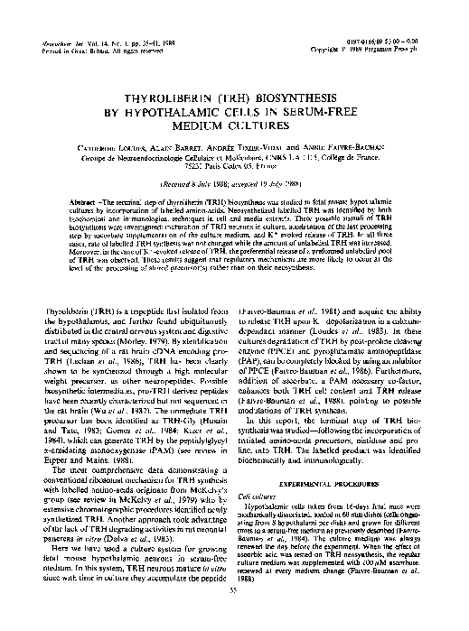 (PDF) Thyroliberin (TRH) biosynthesis by hypothalamic cells in serum ...