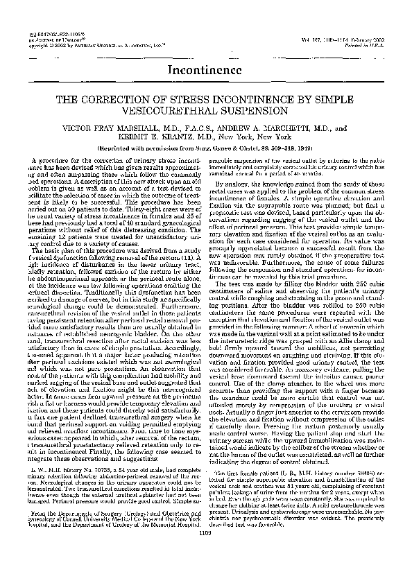 (PDF) The Correction of Stress Incontinence by Simple Vesicourethral ...