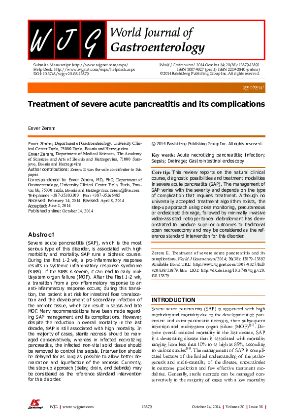 (PDF) Treatment of severe acute pancreatitis and its complications