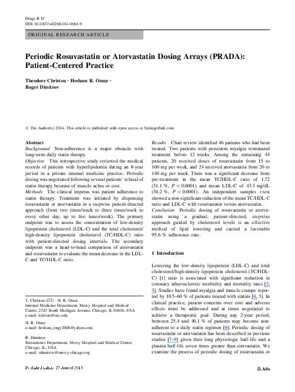 (PDF) Periodic rosuvastatin or atorvastatin dosing arrays (PRADA ...