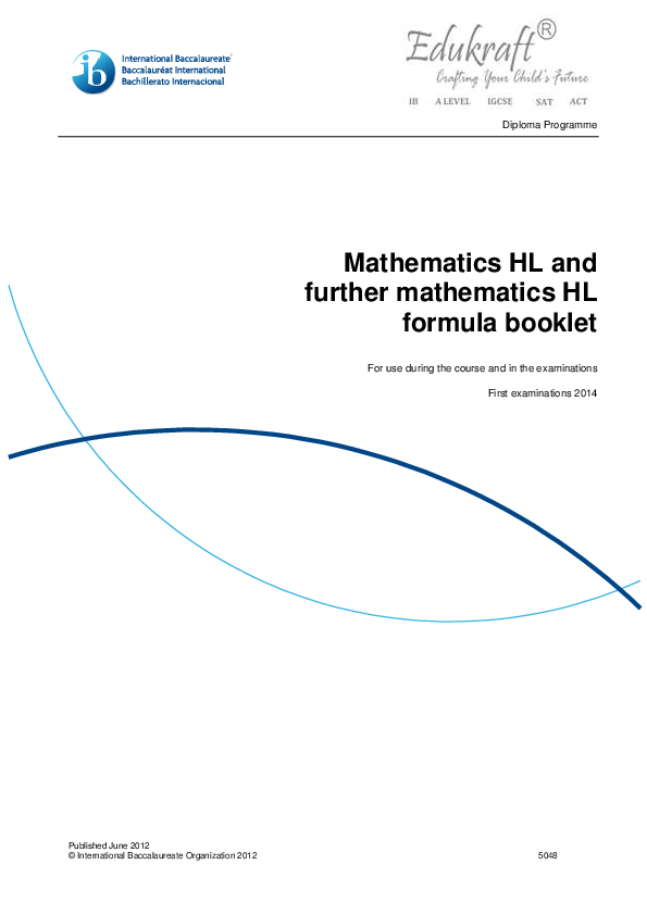 (PDF) Mathematics HL and further mathematics HL formula booklet For use