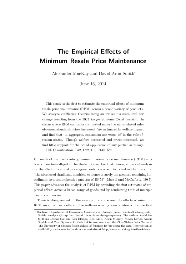 (PDF) The Empirical Effects of Minimum Resale Price Maintenance Lemar