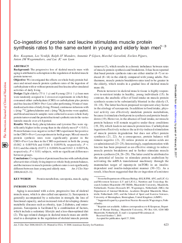 (PDF) Co-ingestion of Protein and Leucine Stimulates Muscle Protein ...