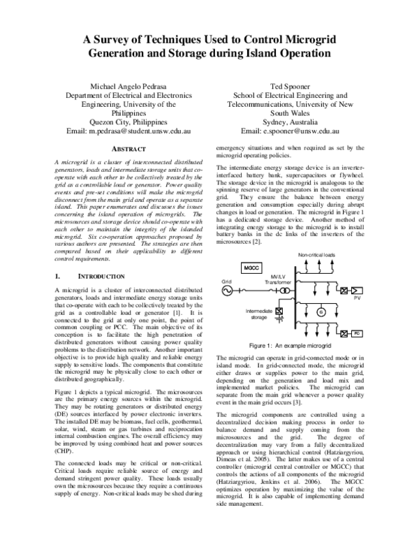 (PDF) A Survey of Techniques Used to Control Microgrid Generation and ...