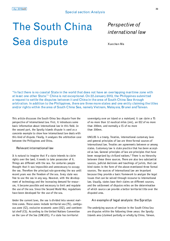 (PDF) The South China Sea Dispute: Perspective of International Law
