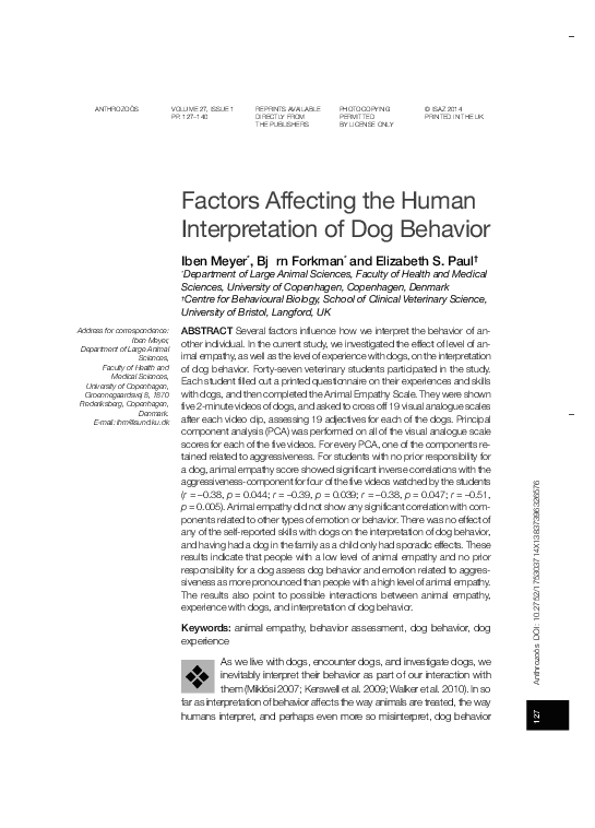 (PDF) Factors Affecting the Human Interpretation of Dog Behavior
