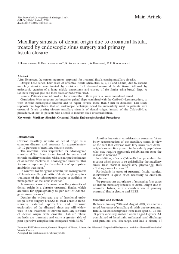 (PDF) Maxillary sinusitis of dental origin due to oroantral fistula