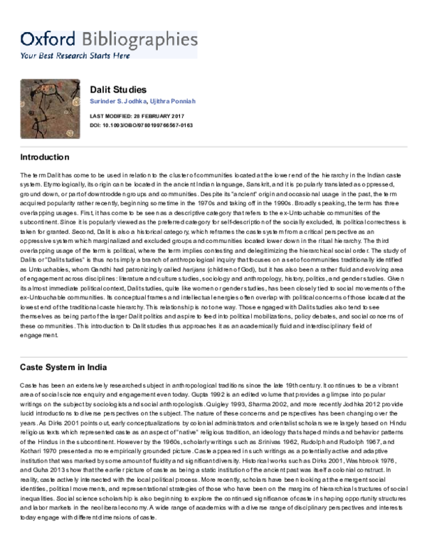 Pdf Dalit Studies