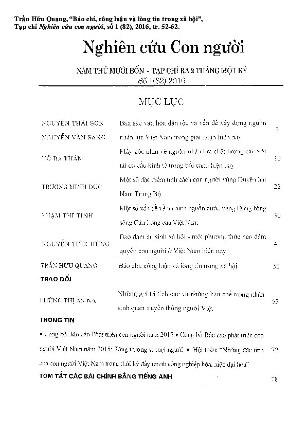 First page of “Báo chí, công luận và lòng tin trong xã hội”