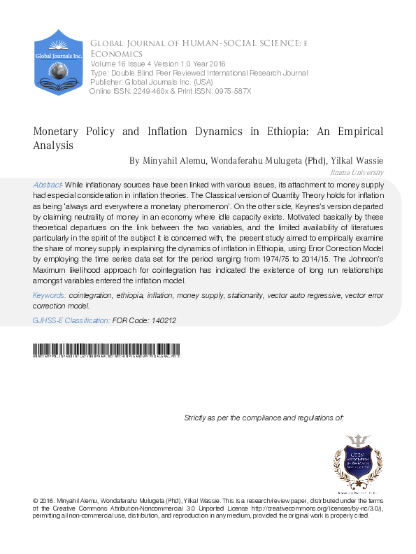 (PDF) Monetary Policy and Inflation Dynamics in Ethiopia: An Empirical ...