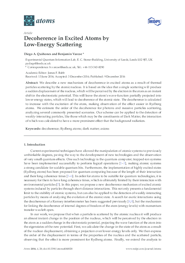 (PDF) Decoherence in Excited Atoms by Low-Energy Scattering