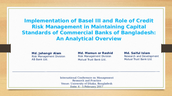 (PPT) Implementation of Basel III and Role of Credit Risk Management in ...