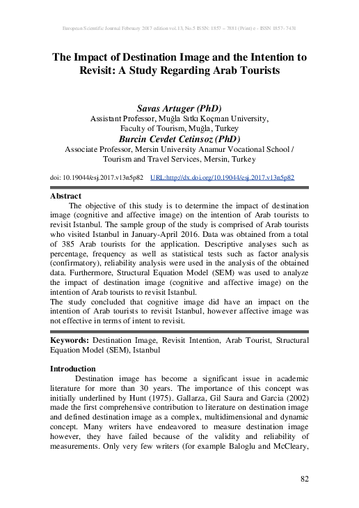(PDF) The Impact of Destination Image and the Intention to Revisit: A ...