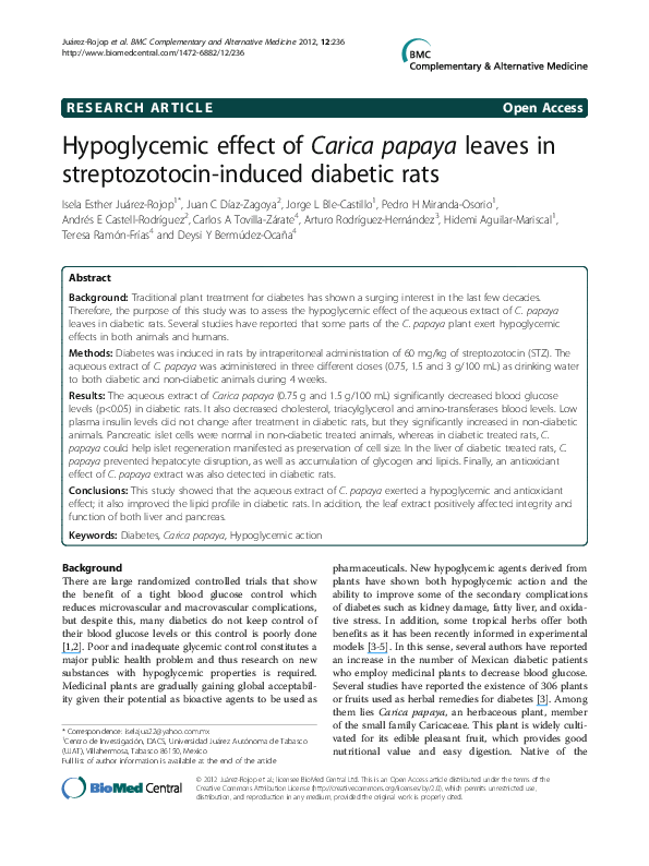 (PDF) Hypoglycemic effect of Carica papaya leaves in streptozotocin ...