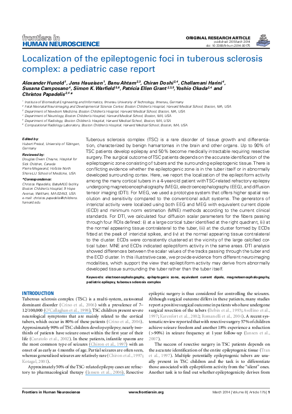 (PDF) Localization of the Epileptogenic Foci in Tuberous Sclerosis ...