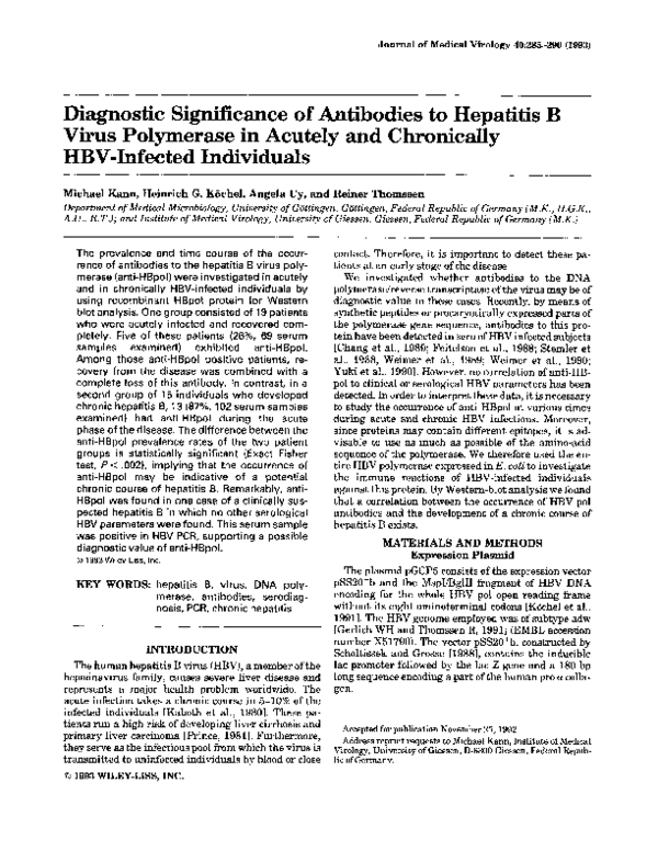 Diagnostic significance of antibodies to hepatitis B virus polymerase ...
