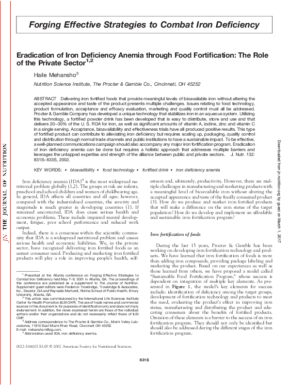 (PDF) Eradication of iron deficiency anemia through food fortification ...