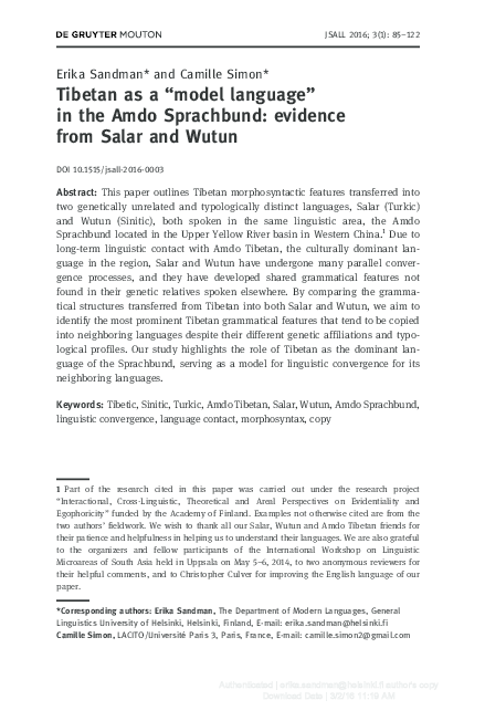 (PDF) Tibetan as a 