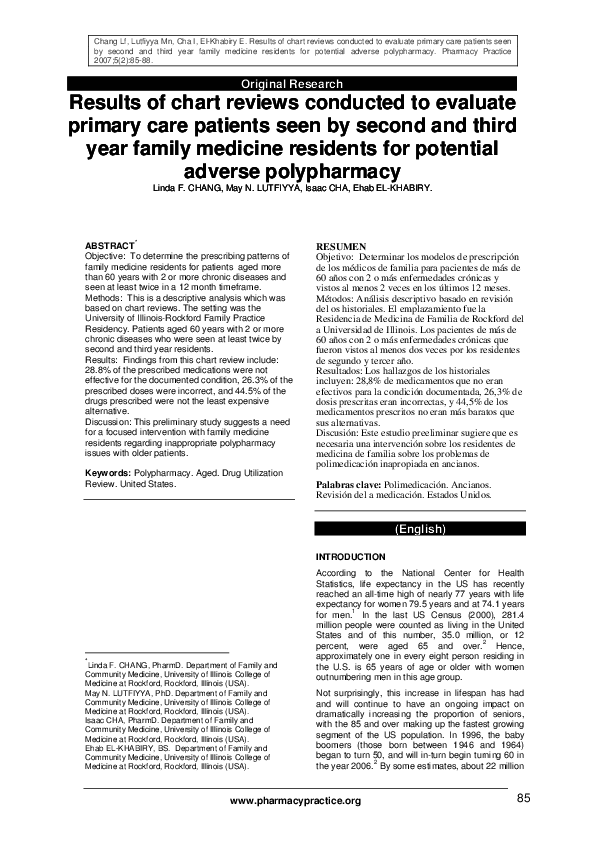 (PDF) Results of chart reviews conducted to evaluate primary care ...