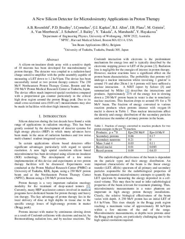 (PDF) A new silicon detector for microdosimetry applications in proton ...