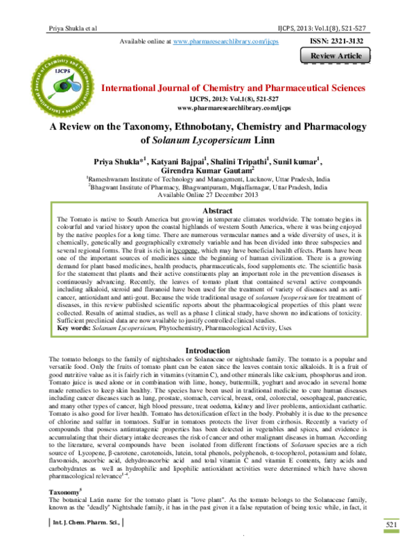 (PDF) A Review on the Taxonomy, Ethnobotany, Chemistry and Pharmacology