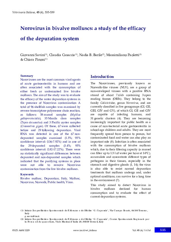 (PDF) Norovirus in bivalve molluscs: a study of the efficacy of the ...