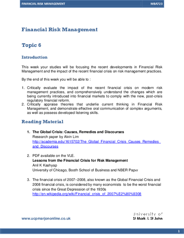 (PDF) Financial Risk Management Topic 6