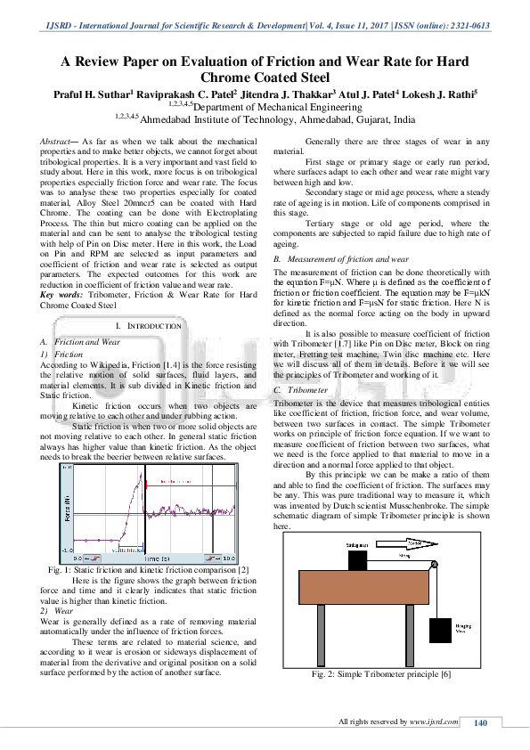 (PDF) A Review Paper on Evaluation of Friction and Wear Rate for Hard ...