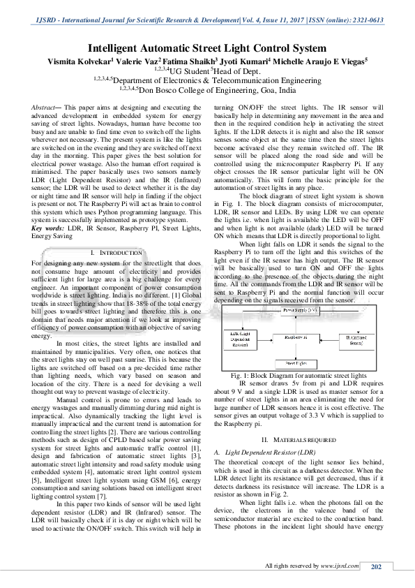 (PDF) Intelligent Automatic Street Light Control System IJSRD