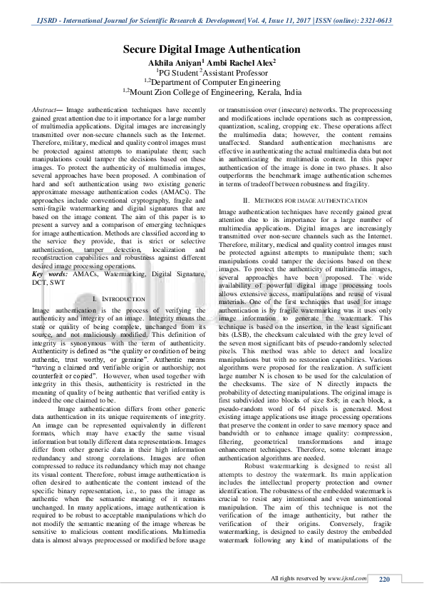 (PDF) Secure Digital Image Authentication