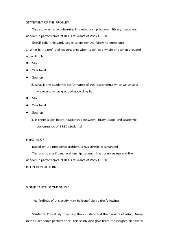 (DOC) STATEMENT OF THE PROBLEM