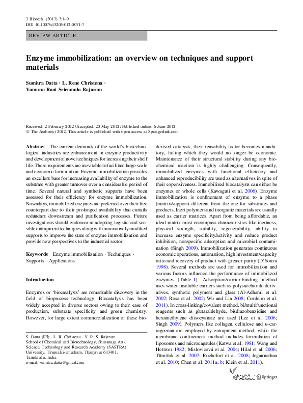(PDF) Enzyme immobilization: an overview on techniques and support ...