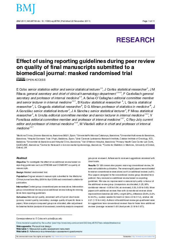 (PDF) Effect of using reporting guidelines during peer review on ...