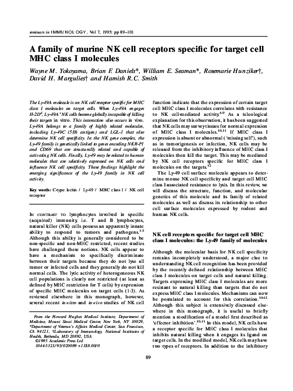 (PDF) A family of murine NK cell receptors specific for target cell MHC ...