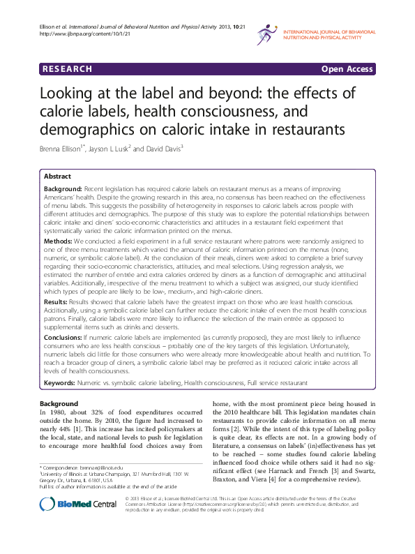 (PDF) Looking at the label and beyond: the effects of calorie labels ...