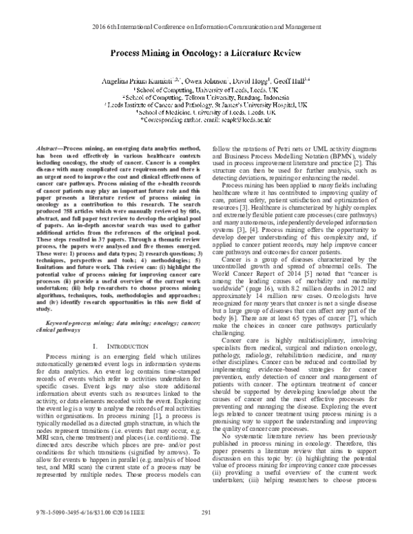 (PDF) Process Mining in Oncology: A Literature Review