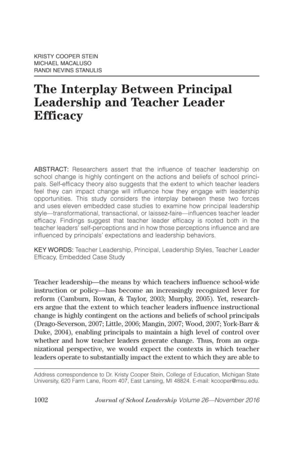 (PDF) The interplay between principal leadership and teacher leader ...