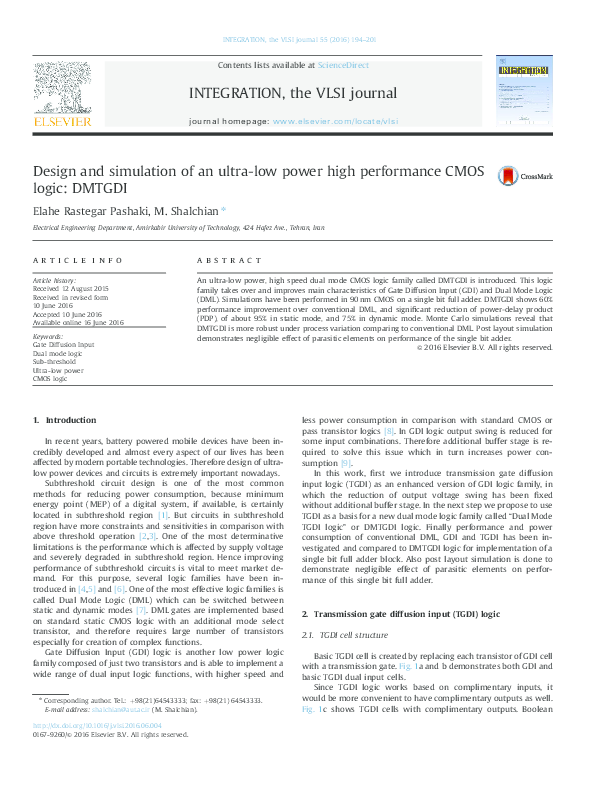 (PDF) Design and simulation of an ultra-low power high performance CMOS ...