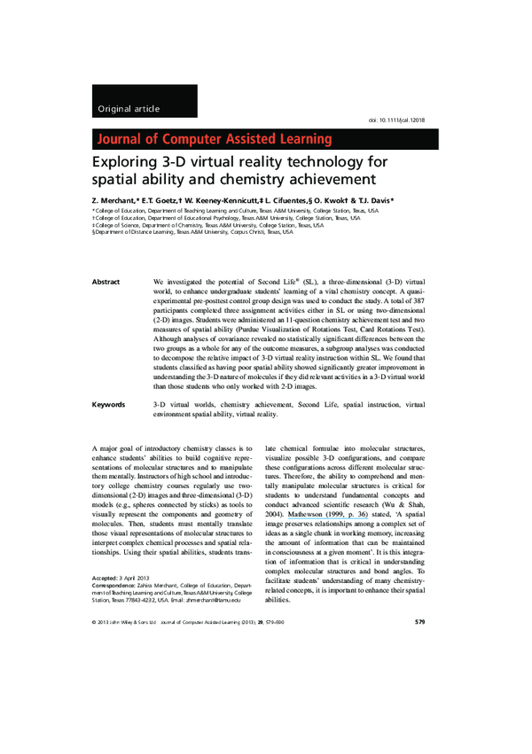 (PDF) Exploring 3-D virtual reality technology for spatial ability and ...