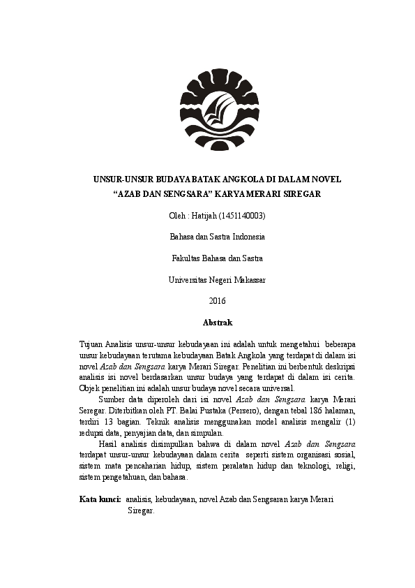 (DOC) UNSURUNSUR BUDAYA BATAK ANGKOLA DI DALAM NOVEL