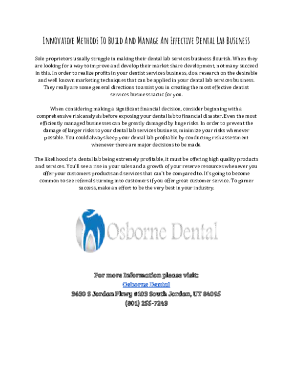 (PDF) Effective Ways To Build And Manage A Profitable Dental Lab