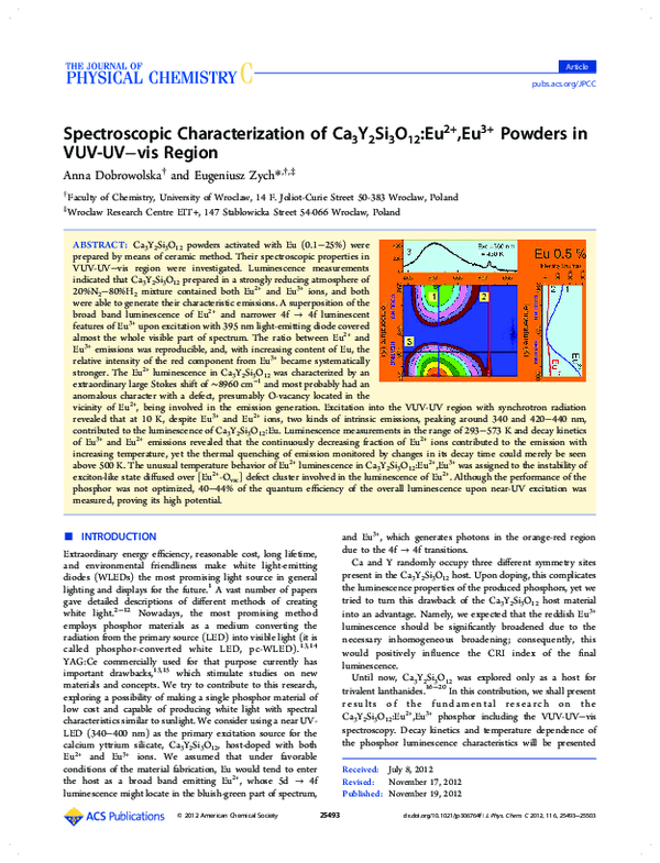 (PDF) Spectroscopic Characterization of Ca 3 Y 2 Si 3 O 12 :Eu 2+ ,Eu 3 ...
