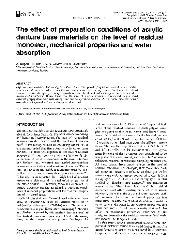 (PDF) The effect of preparation conditions of acrylic denture base