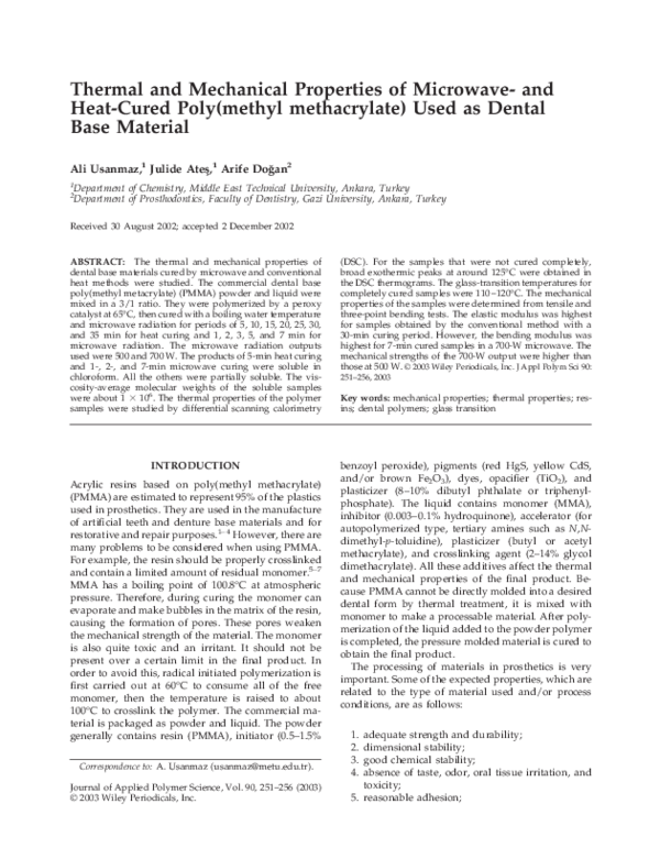 (PDF) Thermal and mechanical properties of microwave and heatcured