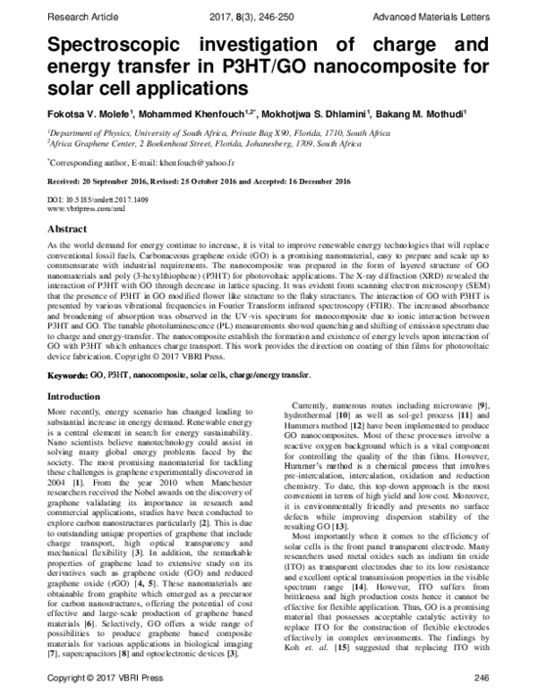 (PDF) Spectroscopic investigation of charge and energy transfer in P3HT ...
